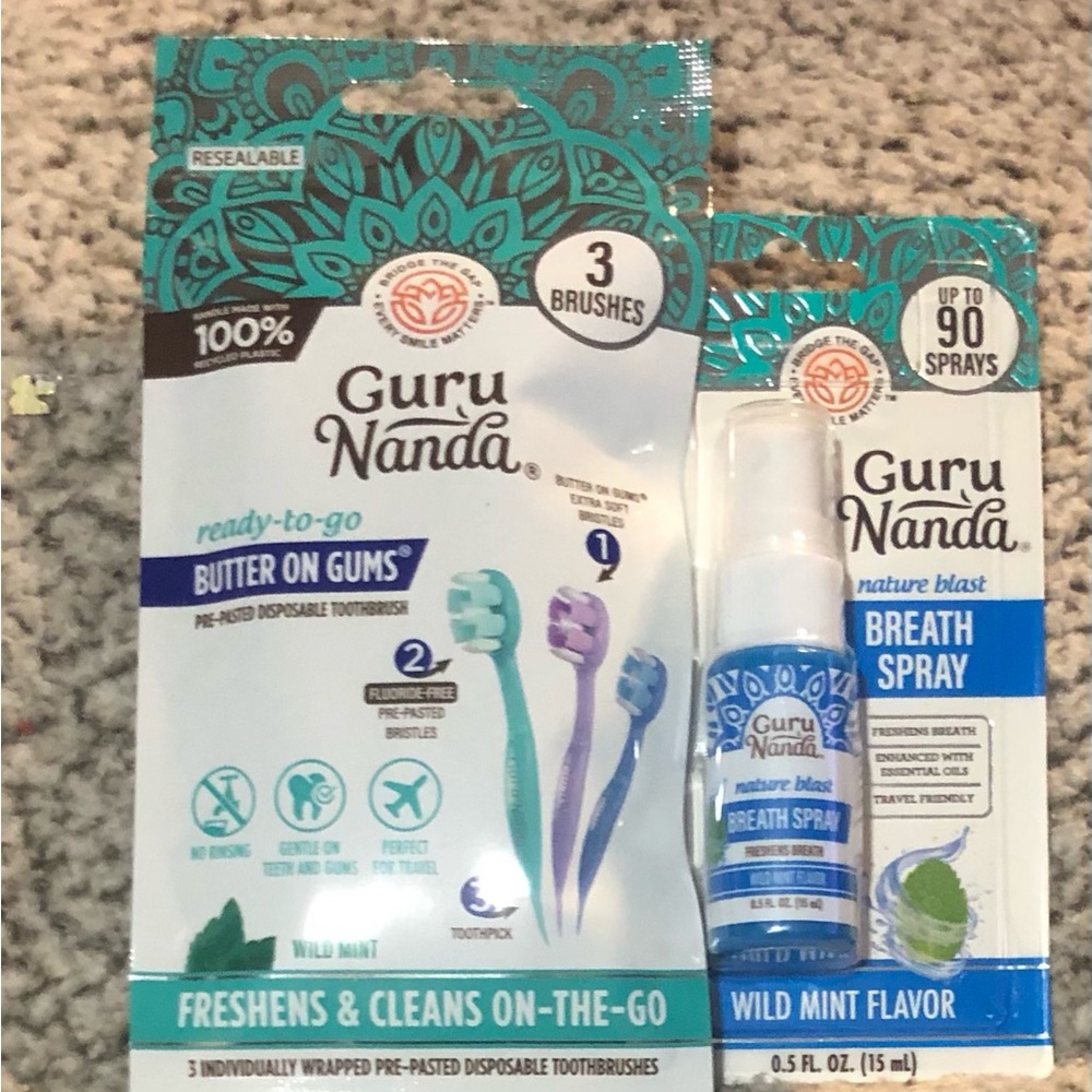 Guru Nanda Premium Breath Spray & Travel Toothbrushes (Set of 2).